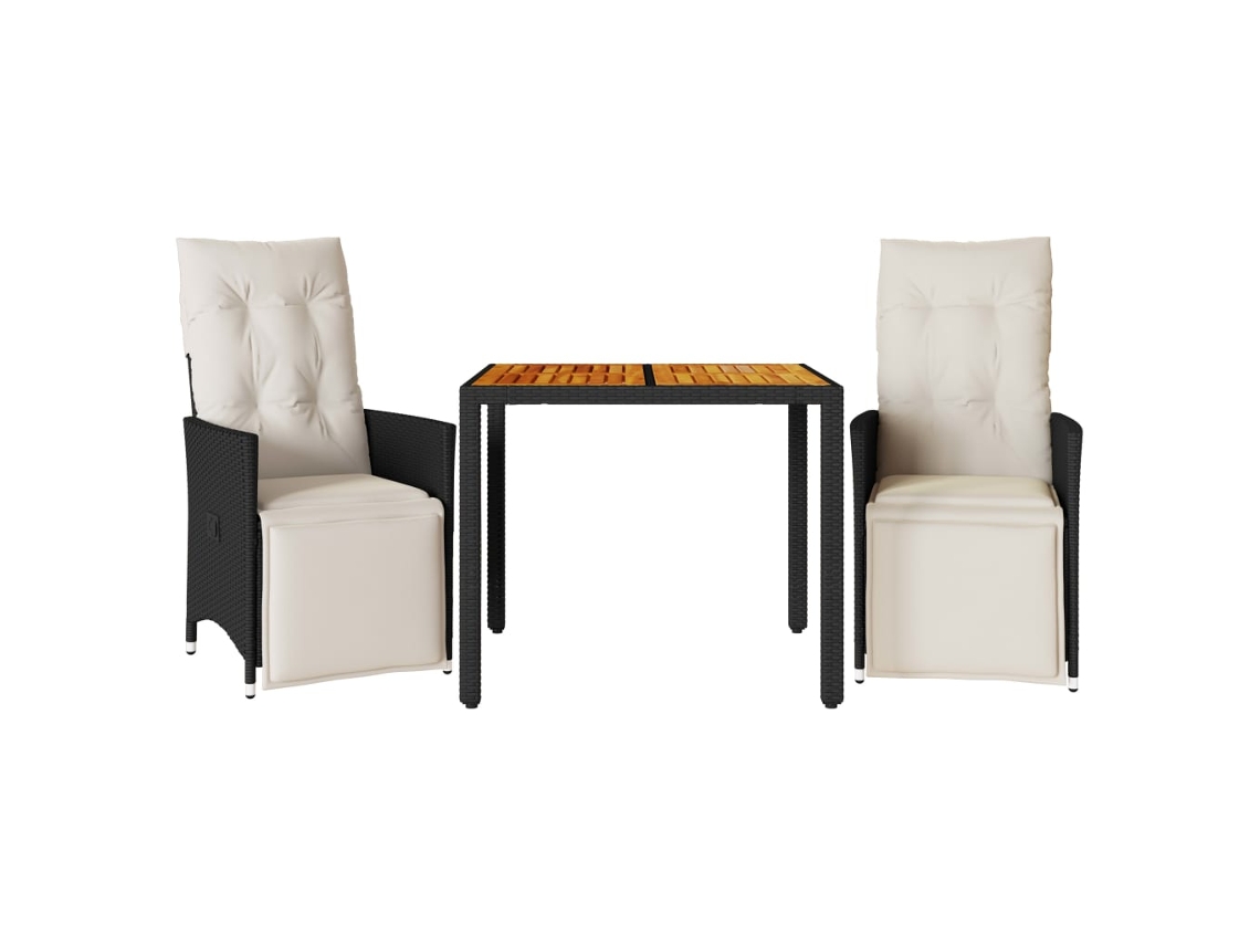 Maison Exclusive - 3 Pcs Conjunto De Bistrô Com Almofadões Vime Pe Preto