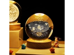 Lâmpada Cristal Galáxia 3d com Base de Madeira