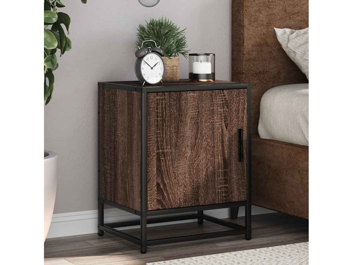 Vidaxl Mesa De Cabeceira Carvalho Castanho 40x31x50 Cm Madeira E Metal