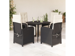 Vidaxl 5 Pcs Conjunto De Jantar P/ Jardim C/ Almofadões Vime Pe Preto