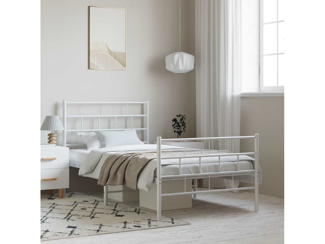 Vidaxl Estrutura De Cama Com Cabeceira E Pés 100x190 Cm Metal Branco