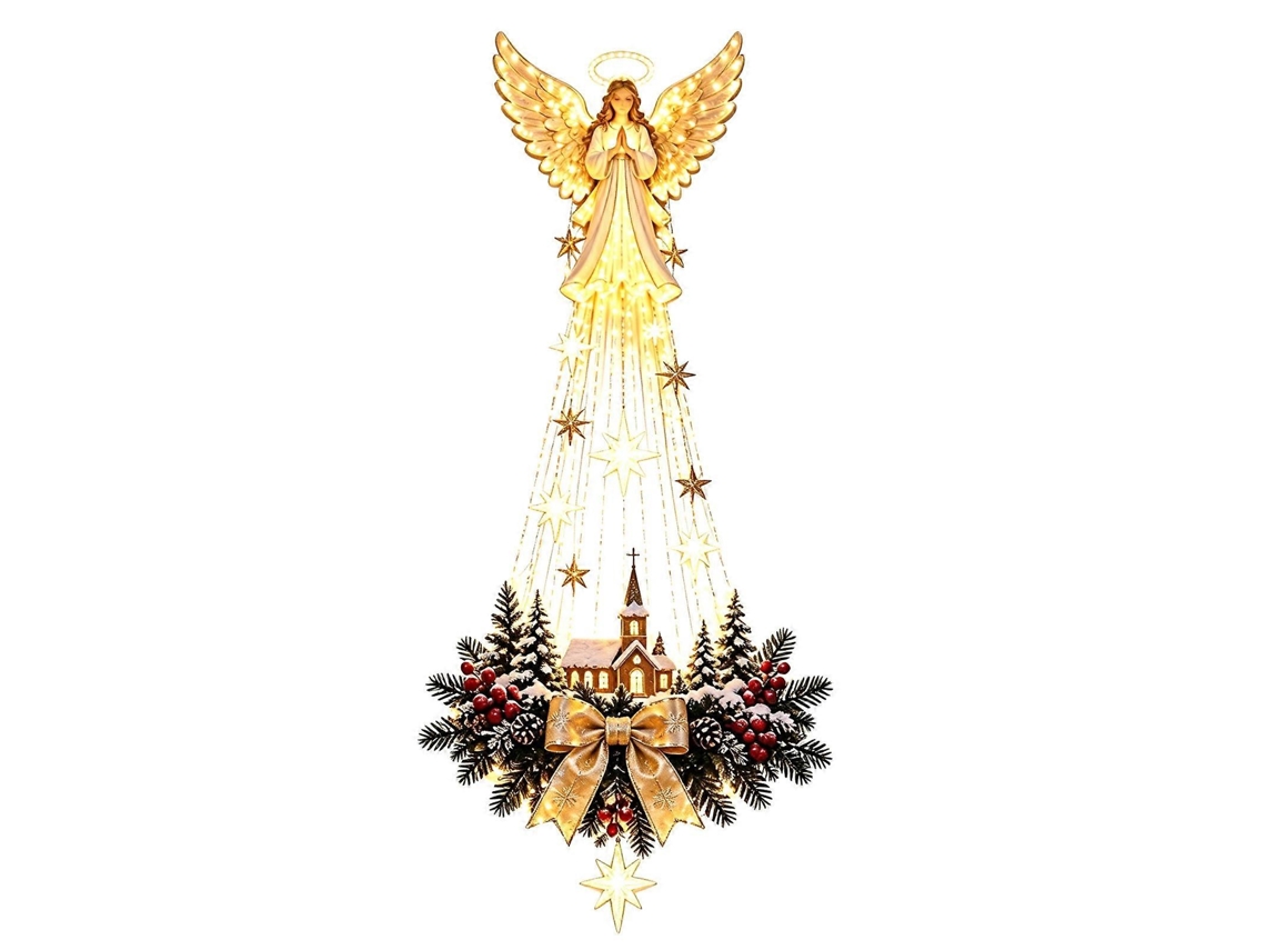 Presépio Iluminado de Parede – Belém 3D Dourado com LED – Para Parede ou Porta