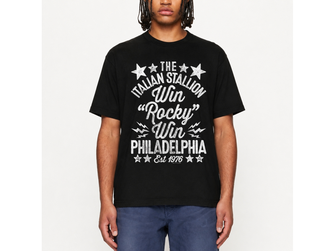 Rockinstone Rocky Movie Win Handmade Black Adult T-shirt Size:s
