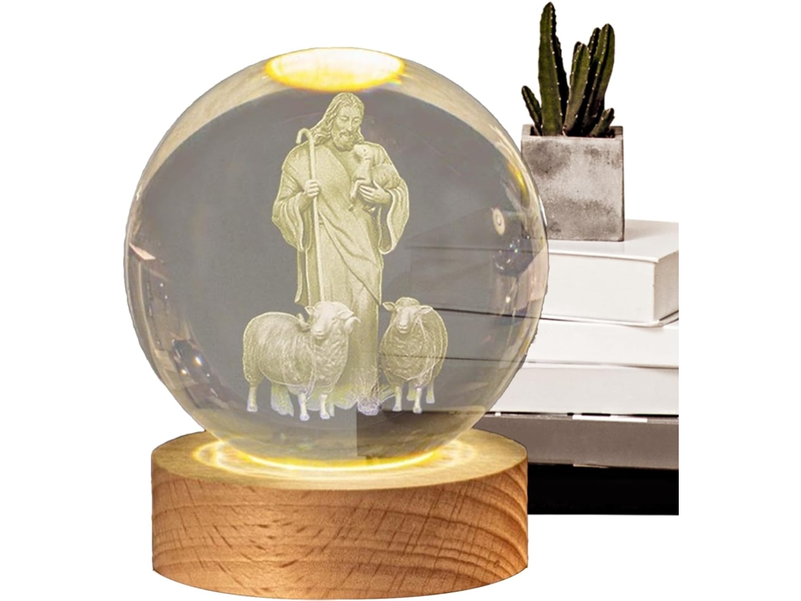 Luminária Noturna Bola 3d Esfera Decorativa Com Base De Madeira