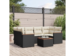 Vidaxl 7 Pcs Conjunto De Sofás P/ Jardim C/ Almofadões Vime Pe Preto