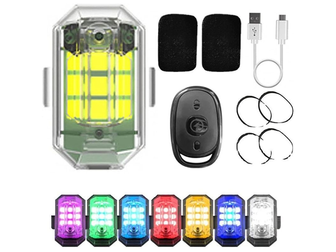 Luz Estroboscópica Led Sem Fio de Alta Brilho, 7 Cores Recarregável com Controle Remoto para Moto Carro Bicicleta Drone (1 Unidade)