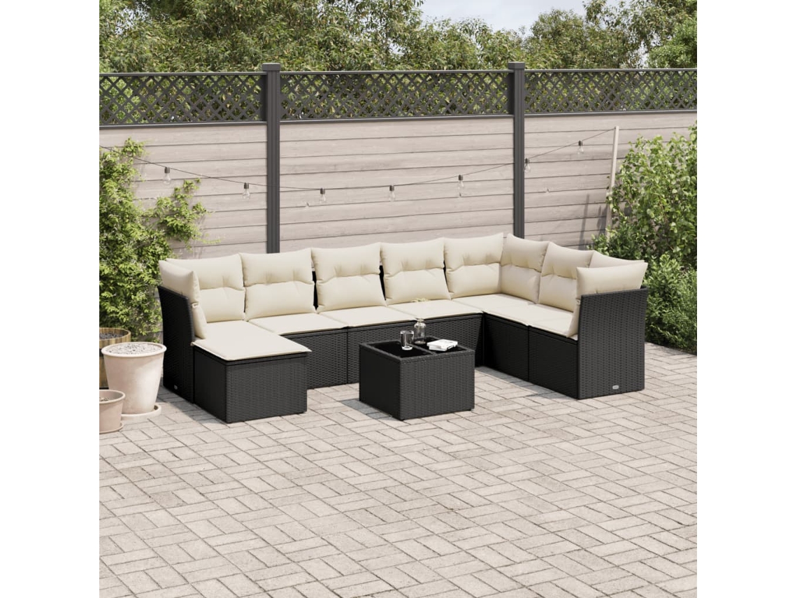 Vidaxl 9 Pcs Conjunto De Sofás P/ Jardim C/ Almofadões Vime Pe Preto