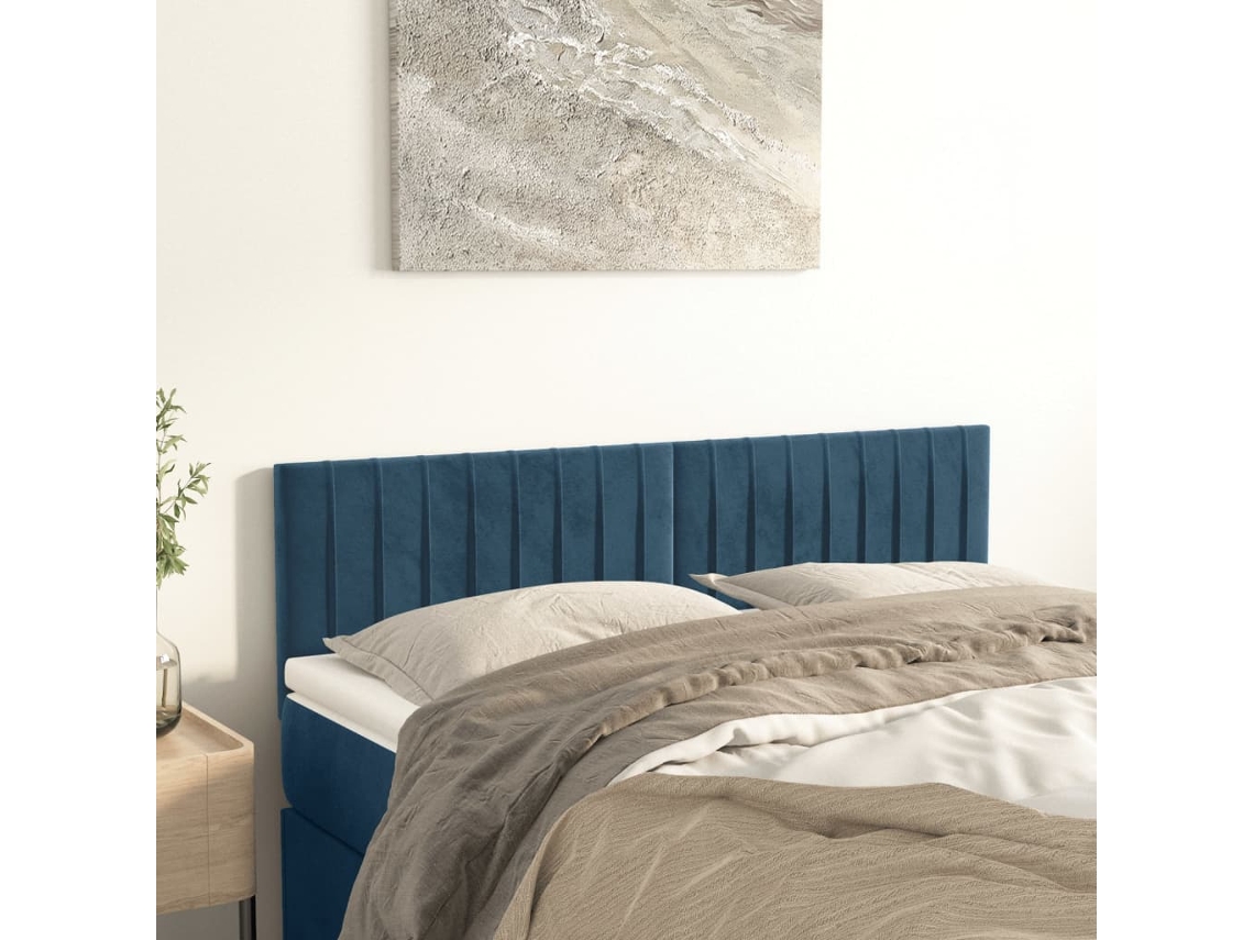 2 Pcs Cabeceira De Camapainel De Cabeceira Veludo 72x5x78/88 Cm Azul Escuro Lovely Home