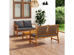 Conjunto Lounge De Jardim 3 Peças Com Almofadões Acácia Maciça Dkd Home Decor