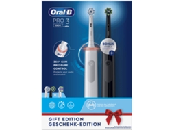 Escova Dentes Elétrica ORAL-B Pro 3 3900 Branca e Preto (2 unidades)