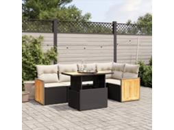 6 Pcs Conjunto Sofás De Jardim C/ Almofadões Vime Pe Preto Dkd Home Decor