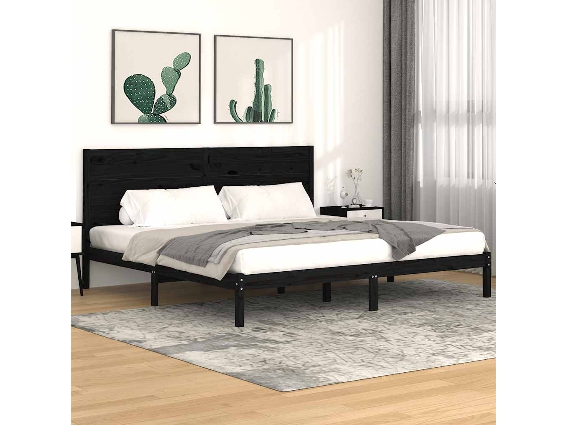 Vidaxl Estrutura De Cama 200x200 Cm Pinho Maciço Preto