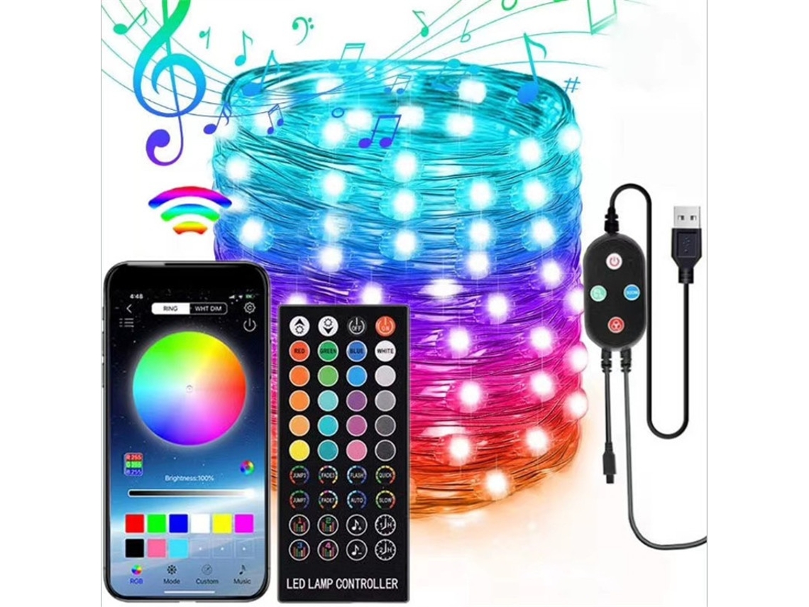 Fita Led Cob 5 M Controlo Por App Com Comando Autoadesiva Para Quarto E Setup - Lurelia