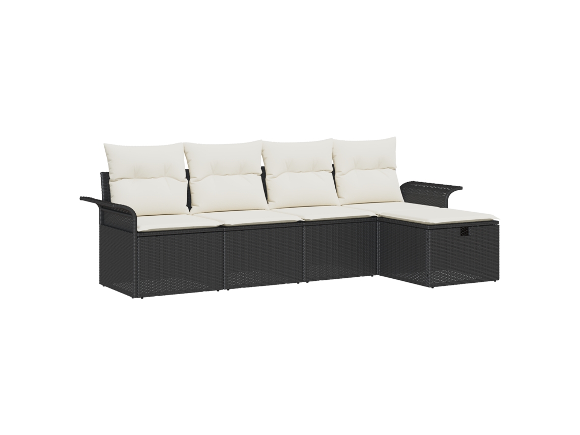 Conjunto 5 Sofá De Jardim Vidaxl Preto Vime Pe (55 X 55 X 37 Cm)