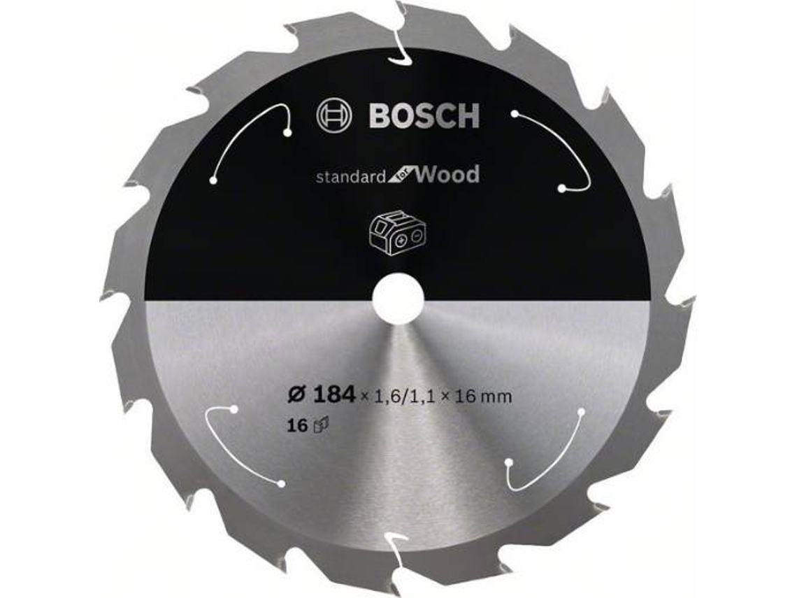 Disco de Serra Circular BOSCH Standard para Madeira Para Serras a Bateria 184x1.6/1.1x16 T16 para Serras Circulares Manuais