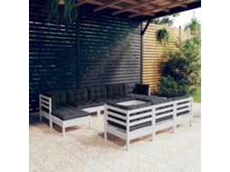 10 Pcs Conj. Lounge De Jardim C/ Almofadas Pinho Maciço Branco Dkd Home Decor