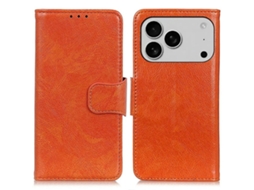 Capa Carteira Para Iphone 17 Pro Em Couro Genuíno - Laranja