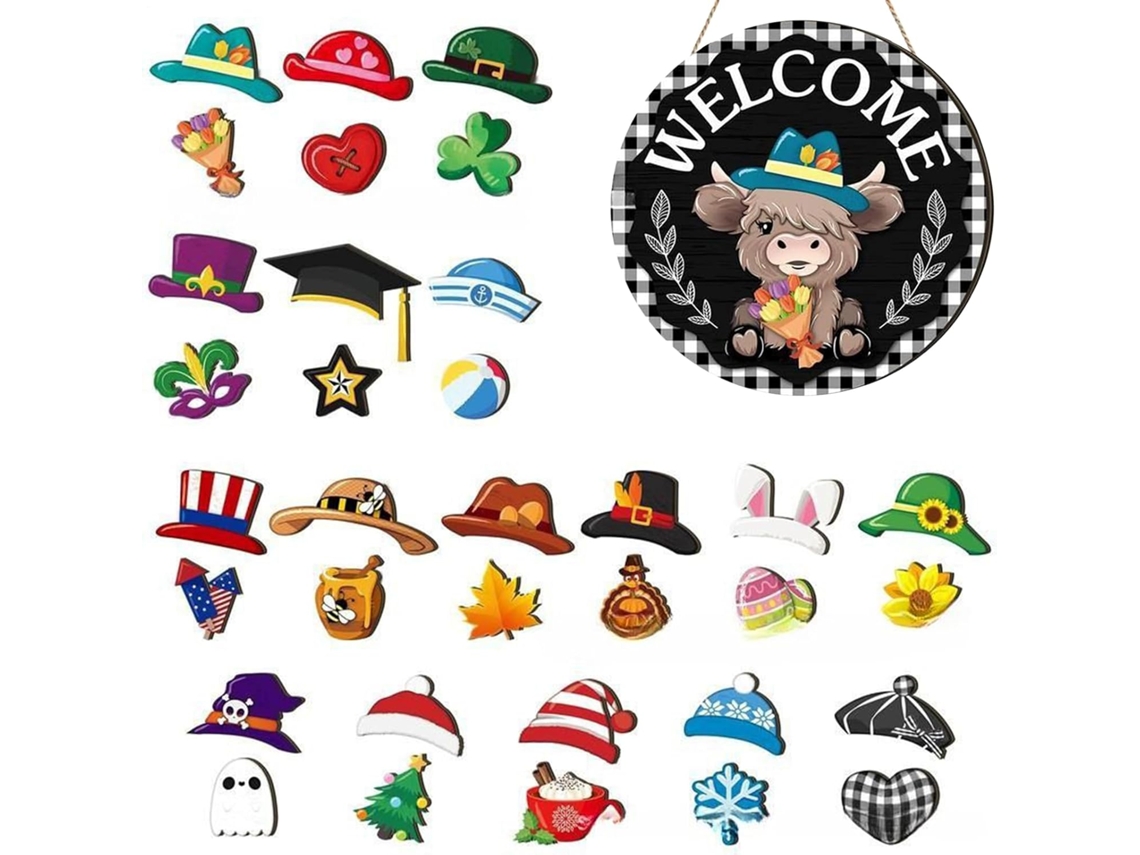 Placa de Varanda Conjunto Decora o Magn Tica Sazonal com Vacas Enfeites Fofos para Casa Jardim Outono Festa Anivers Rio VAYOTOY