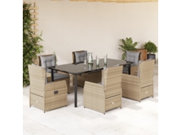 Vidaxl 7 Pcs Conjunto De Jantar P/ Jardim Com Almofadões Vime Pe Bege