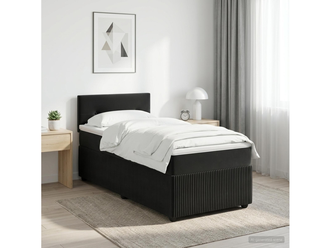 Vidaxl Cama Box Spring Com Colchão Preto 90 X 200 Cm Veludo