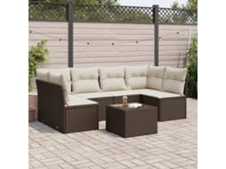 Vidaxl 7 Pcs Conjunto De Sofás Jardim C/ Almofadões Vime Pe Castanho