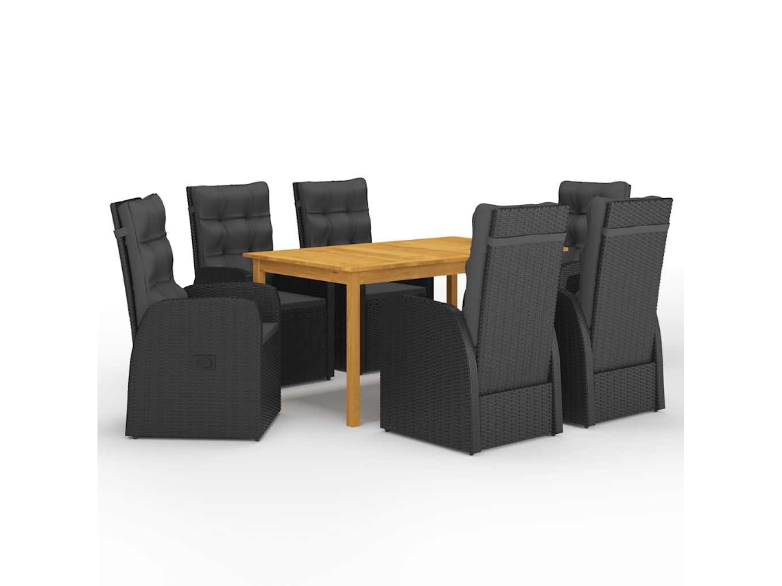 Vidaxl 7 Pcs Conjunto De Jantar De Jardim Preto