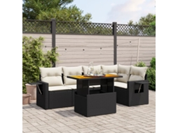 Vidaxl 6 Pcs Conjunto Sofás De Jardim C/ Almofadões Vime Pe Preto