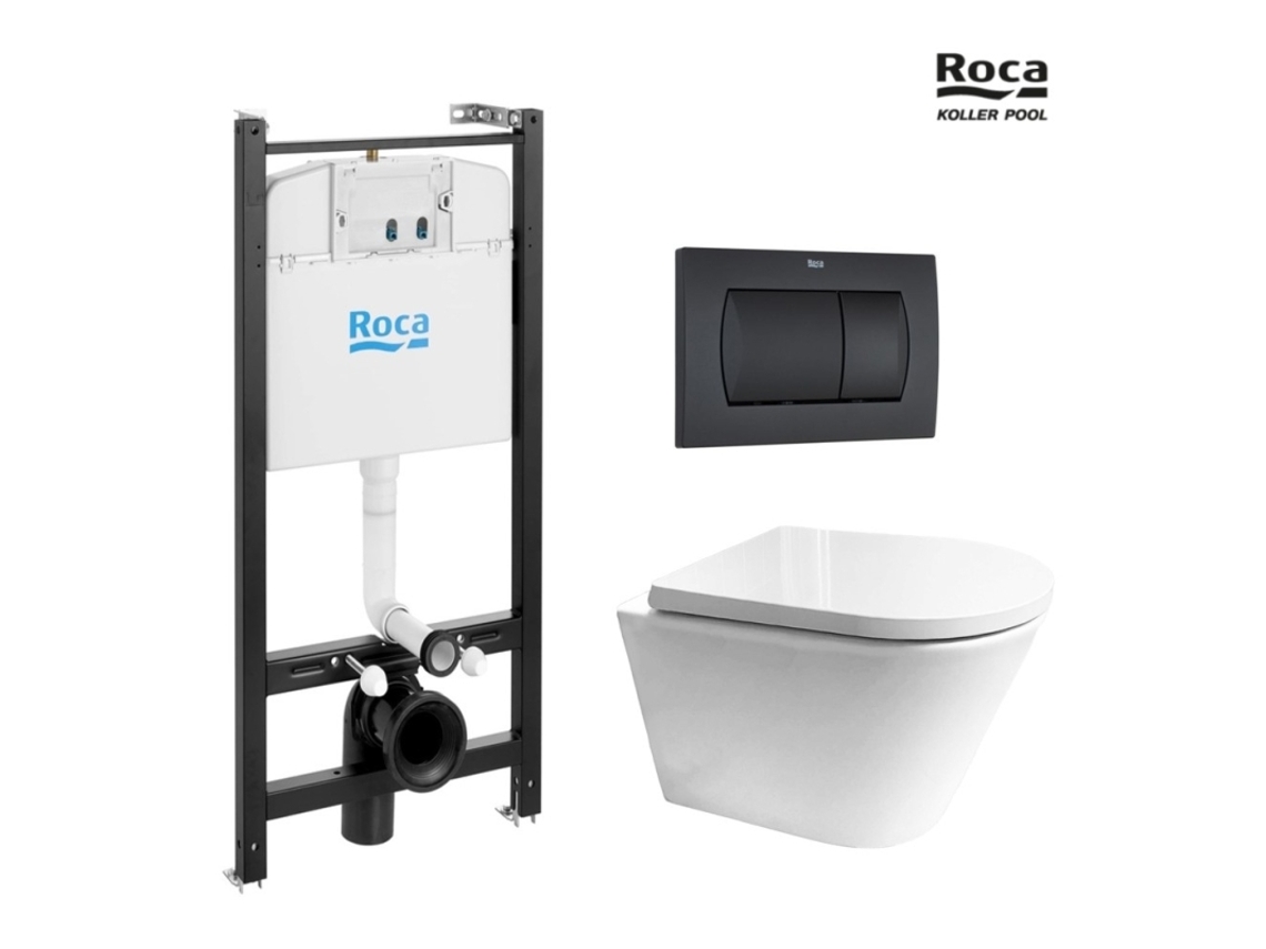 ROCA ACTIVE PACK BACIA EM PLACA E PUSHBUTTON PRETO MATTE COM TINTA SUSPENSA Tampa envolvente Orion KP VORTEX