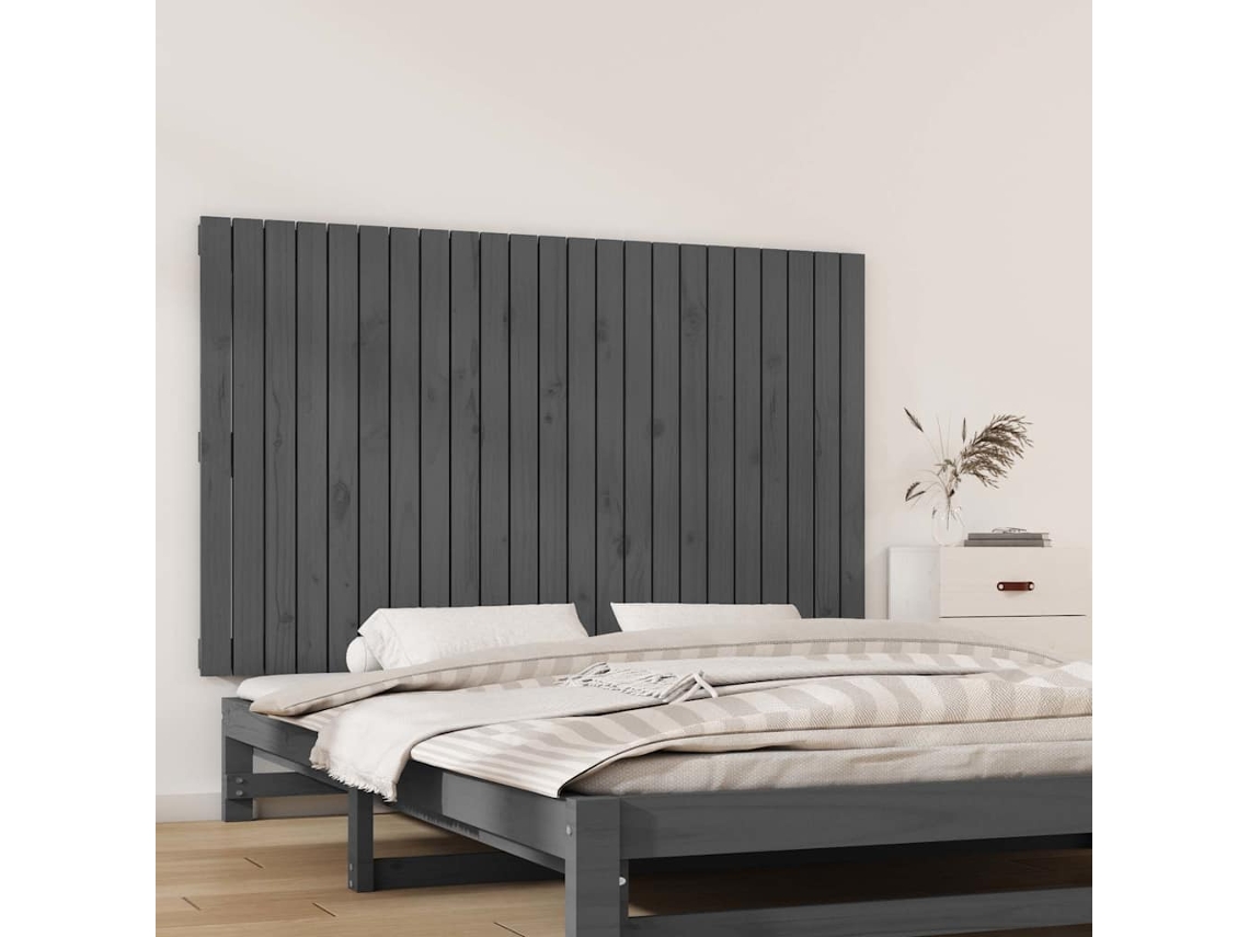 Vidaxl Cabeceira De Parede 147x3x90 Cm Madeira De Pinho Maciça Cinza