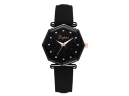 Relógio de Pulso Feminino de Quartzo com Pulseira de Couro Pu Estilo Geométrico (preto)