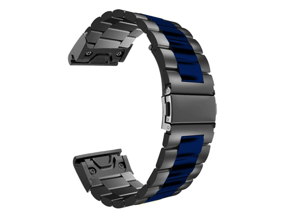 Bracelete Aço Inoxidável Adaptável Preto e Azul para Garmin Tactix 7 Pro