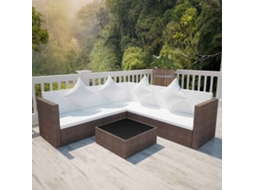 Vidaxl 4 Pcs Conjunto Lounge Jardim C/ Almofadões Vime Pe Castanho