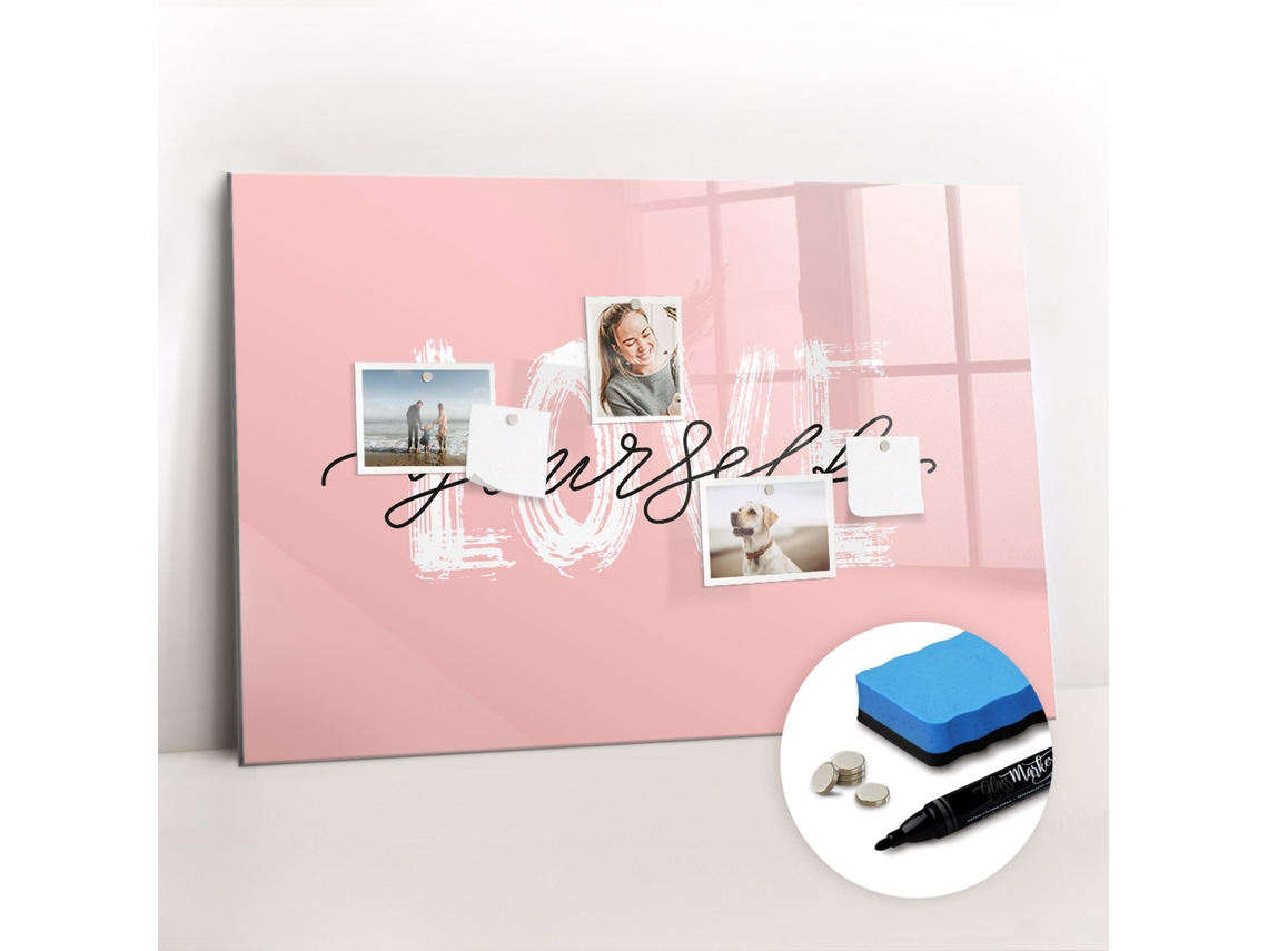 Quadro De Vidro Magnético Inscrição "ama-te A Ti Próprio" Para A Sala De Estar Espelharte (90x60 Cm)