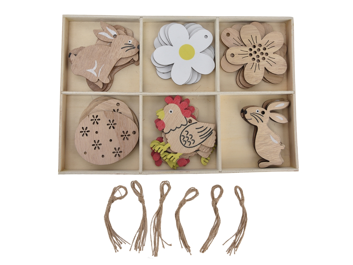 Conjunto de 30 Pirulitos de Madeira de Páscoa com Coelhos, Flores, Galinhas e Ovos LAXISCREED