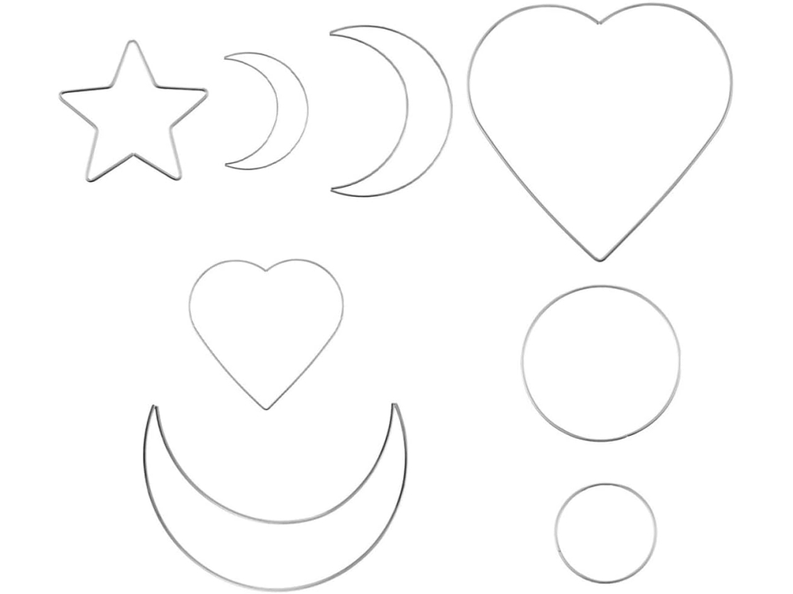 Conjunto De 8 Aros De Ferro Prateado Para Apanhador De Sonhos Em Formatos De Coração, Lua, Estrela E Círculo