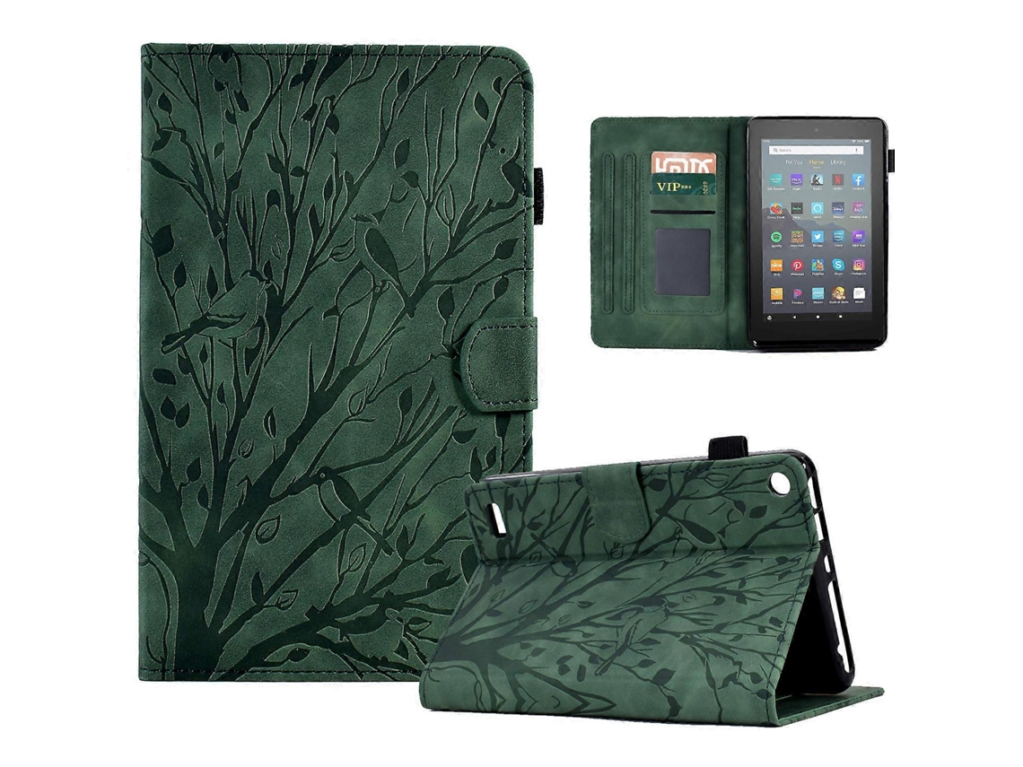 Capa de couro com estampa de árvore verde Hengrongshen e porta-cartões para Amazon Fire 7 (2017) (2019) (2015)