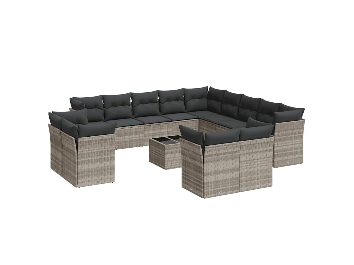 Conjunto de 14 Sofás Jardim com Almofadões Vime Pe Cinzento Claro MAISON EXCLUSIVE (14 pcs)