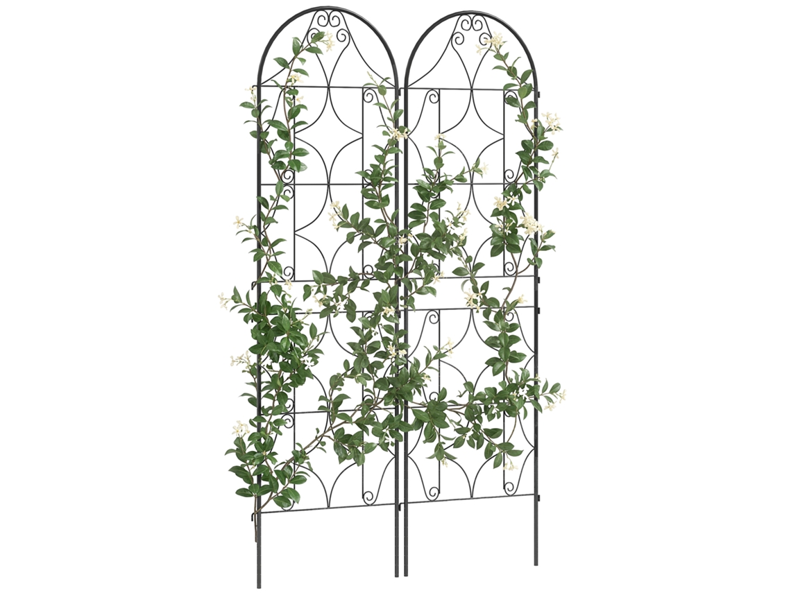 Suporte Para Plantas Trepadeiras Com Padrão, Conjunto De 2 Treliças De Jardim Para Trepadeiras, Flores E Hortaliças, Metal, 50 X 180 Cm, Preto