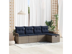Vidaxl Conjunto De Sofá De Jardim 5 Unid. Cinza E Azul Marinho Vime Pe