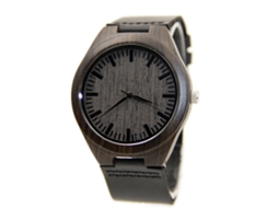 Relógio de Pulso Masculino Bambu Quartzo Pulseira Couro Autêntico Dial Redondo 39mm