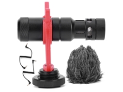 Mini microfone Yelangu Mic10 com plugue de 3,5 mm, suporte anti-choque e protetor de vento para gravação de vídeo e transmissão ao vivo.