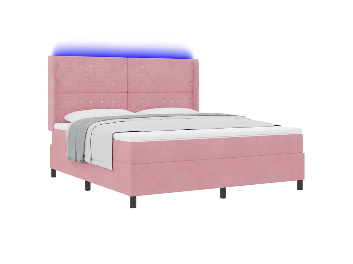 Cama Box com Colchão com Led Rosa 180 X 200 Cm Veludo MAISON EXCLUSIVE