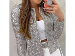 2026 jaqueta Casual para Mulher com Mangas Longas e Strass Brilhantes, Abertura Frontal e Design Elegante