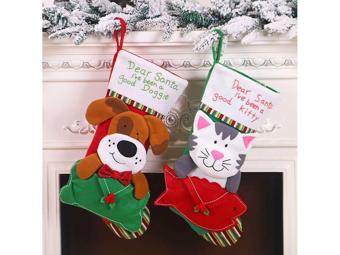 4 Pares De Meias De Natal Grandes 43cm, Meias De Feliz Natal Para Gatos E Cães, Não Tecidas Clássicas Com Fecho