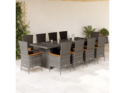 Vidaxl 11 Pcs Conjunto Jantar P/ Jardim C/ Almofadões Vime Pe Cinzento