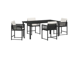 Conjunto 5 De Jantar De Jardim Com Almofadas Vidaxl Preto Rattan Poliéster