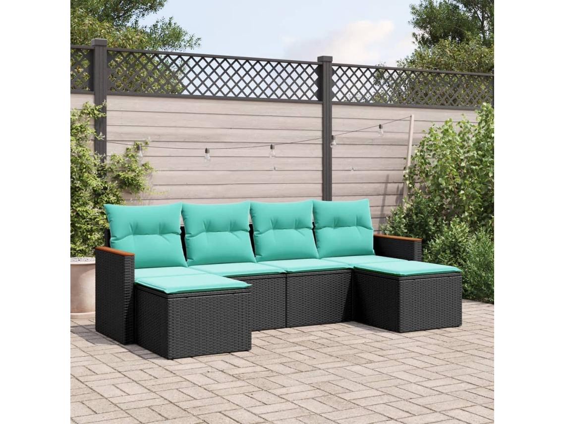 Vidaxl Conjunto De Sofá De Jardim Com 6 Peças E Almofadas Em Rattan Sintético Preto