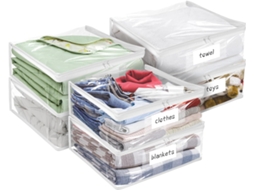 Conjunto De 6 Sacos Organizadores Transparentes Com Zíper, Em Pvc Resistente, Para Roupas, Cama, Cobertores E Organização, 40x35x10cm