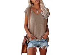 Blusa Feminina De Mistura De Algodão - Ideal Para Primavera E Verão, Confira A Tabela De Tamanhos Khaki