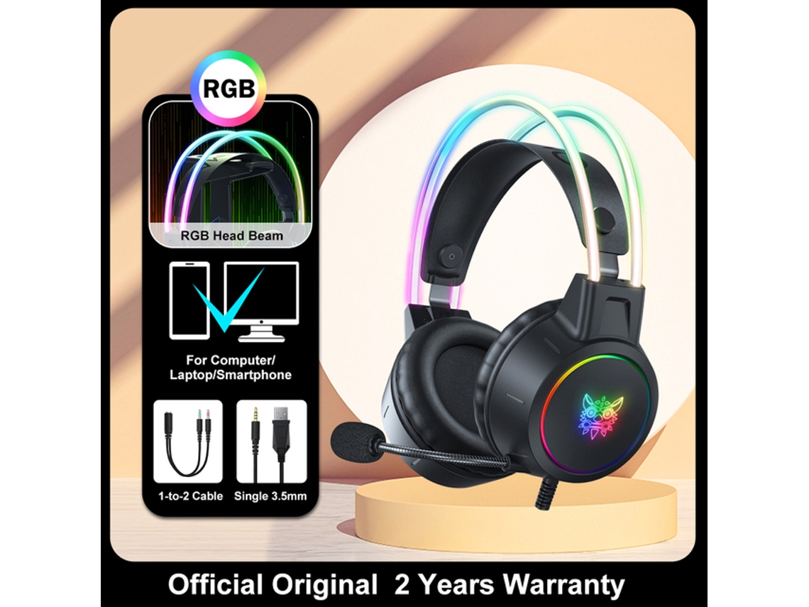 Onikuma K9 Pink Cat Ear Auscultadores com Rgb Led Light Flexível Mic Gaming Headset 7.1 Surround Computer Earphones para Pc Gamer